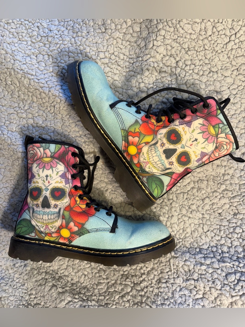 Sugar Skull Canvas Combat Boots - Día de los Muertos Alt/Goth - EU 37, US 6.5